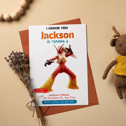 Blaziken Birthday Party Invitation Template | Pokemon Invite - CreativeRino