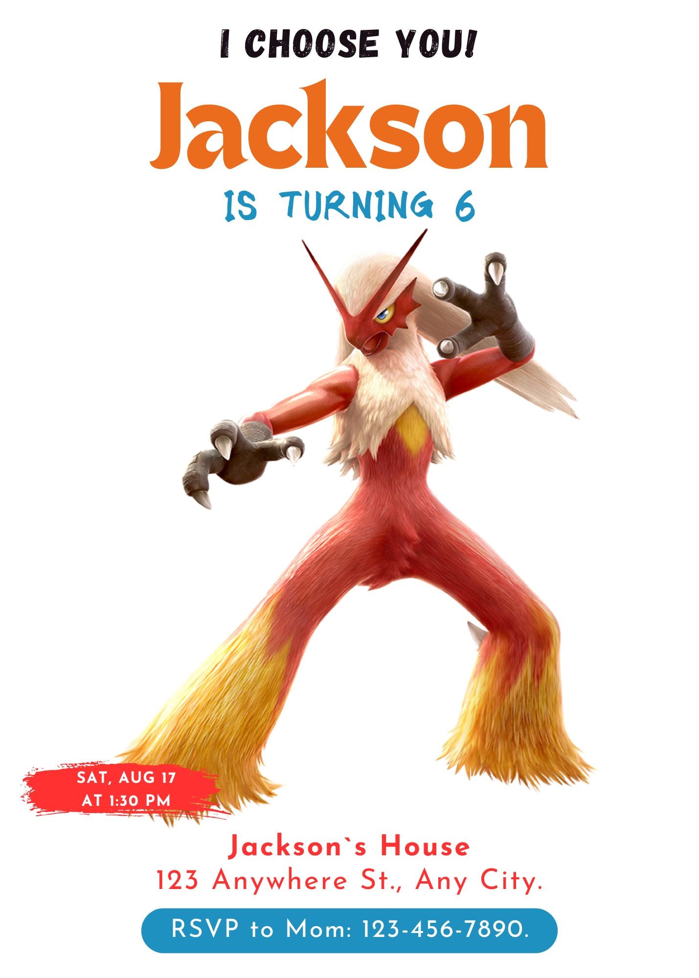 Blaziken Birthday Party Invitation Template | Pokemon Invite - CreativeRino