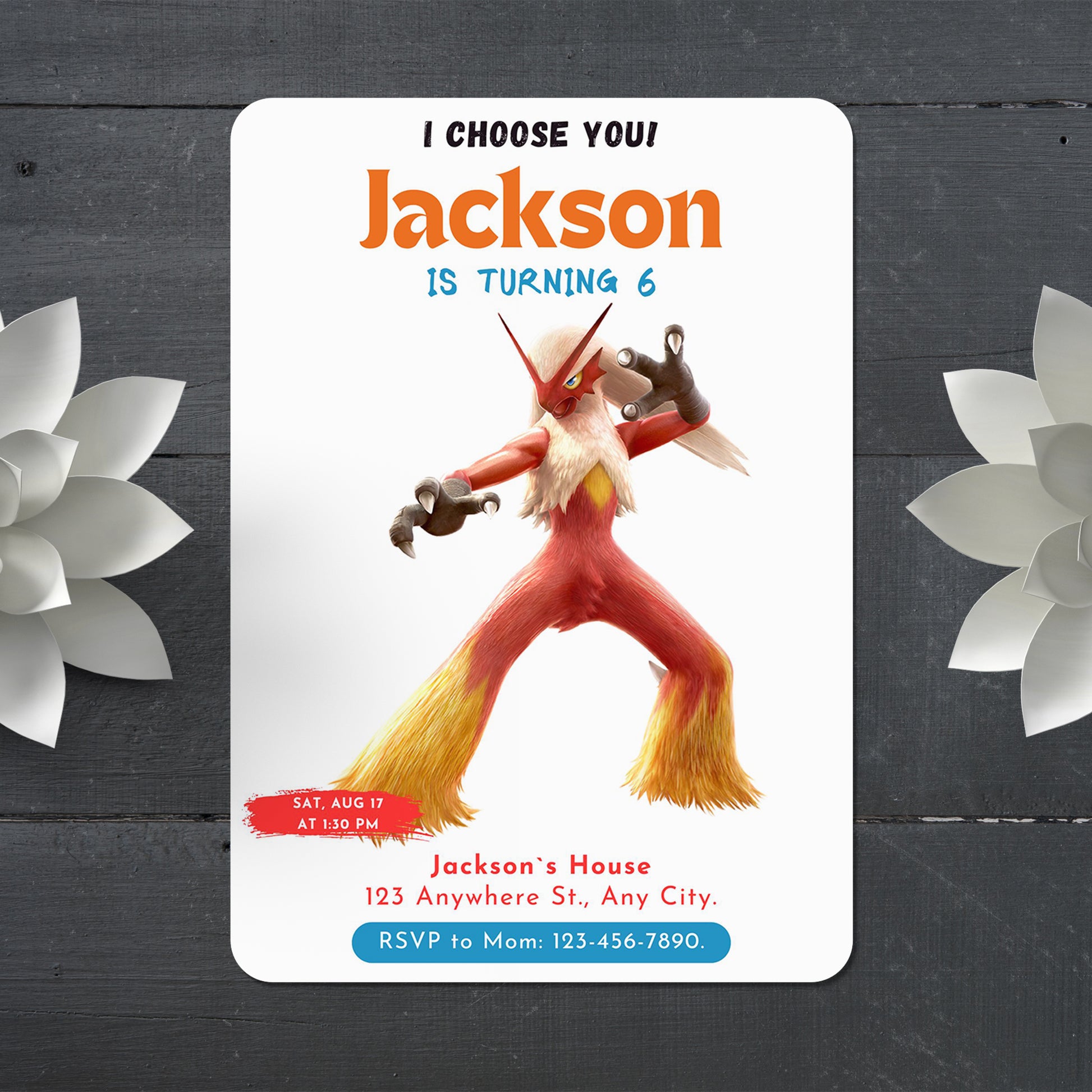 Blaziken Birthday Party Invitation Template | Pokemon Invite - CreativeRino