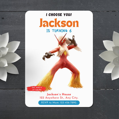 Blaziken Birthday Party Invitation Template | Pokemon Invite - CreativeRino