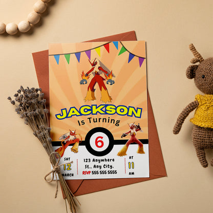 Blaziken Pokemon Birthday Party Invitation Template - CreativeRino