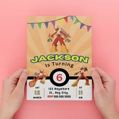 Blaziken Pokemon Birthday Party Invitation Template - CreativeRino