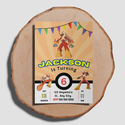 Blaziken Pokemon Birthday Party Invitation Template - CreativeRino