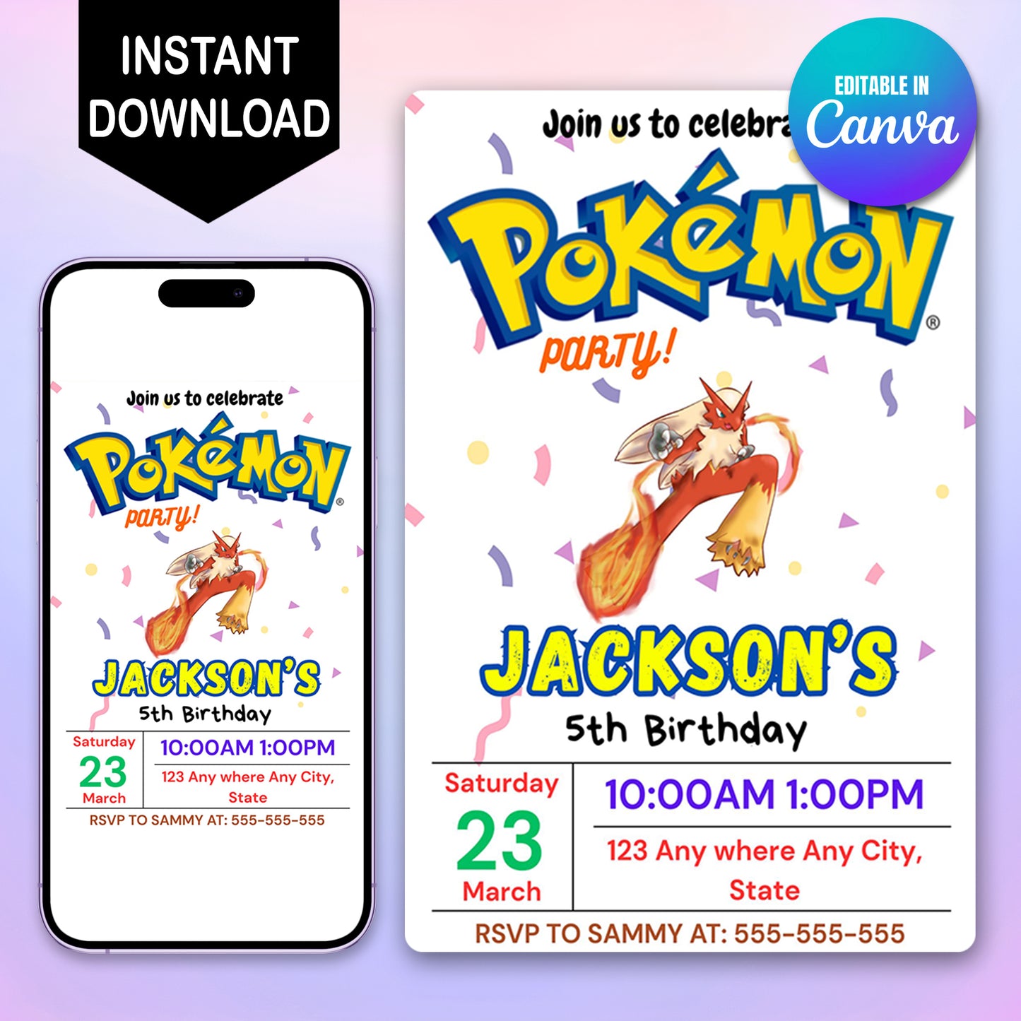 Blaziken Birthday Invitation Template | Pokemon Invite - CreativeRino