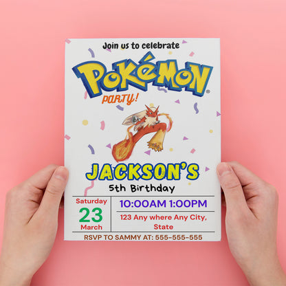 Blaziken Birthday Invitation Template | Pokemon Invite - CreativeRino