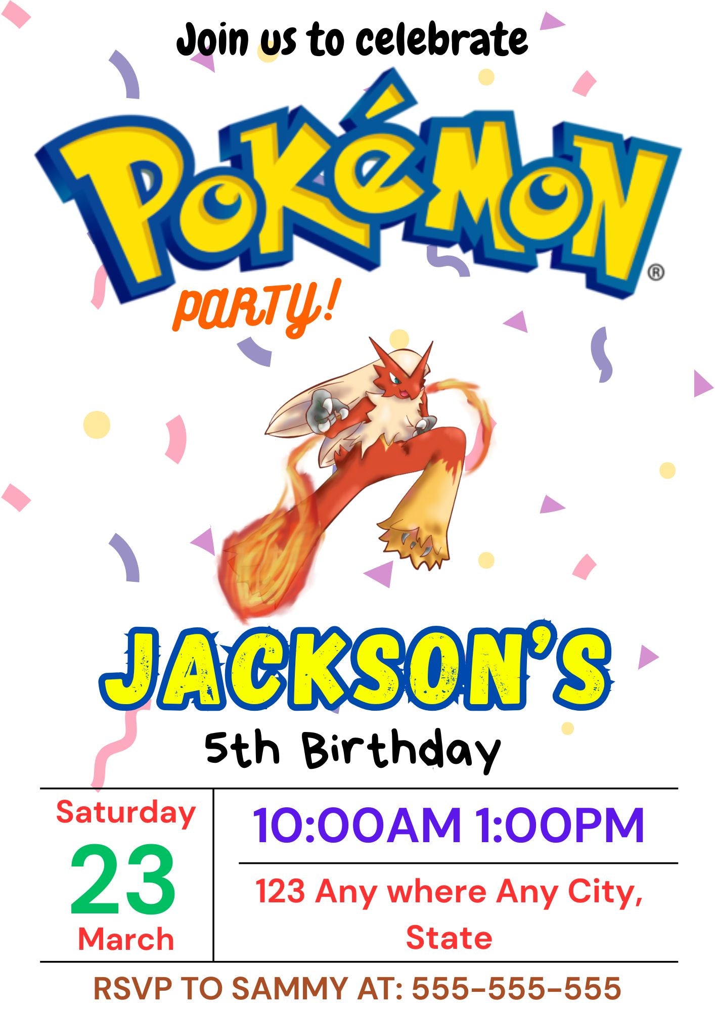 Blaziken Birthday Invitation Template | Pokemon Invite - CreativeRino