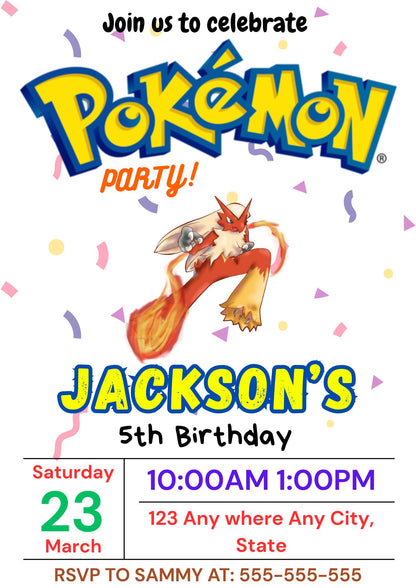 Blaziken Birthday Invitation Template | Pokemon Invite - CreativeRino