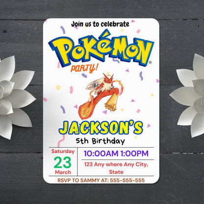 Blaziken Birthday Invitation Template | Pokemon Invite - CreativeRino