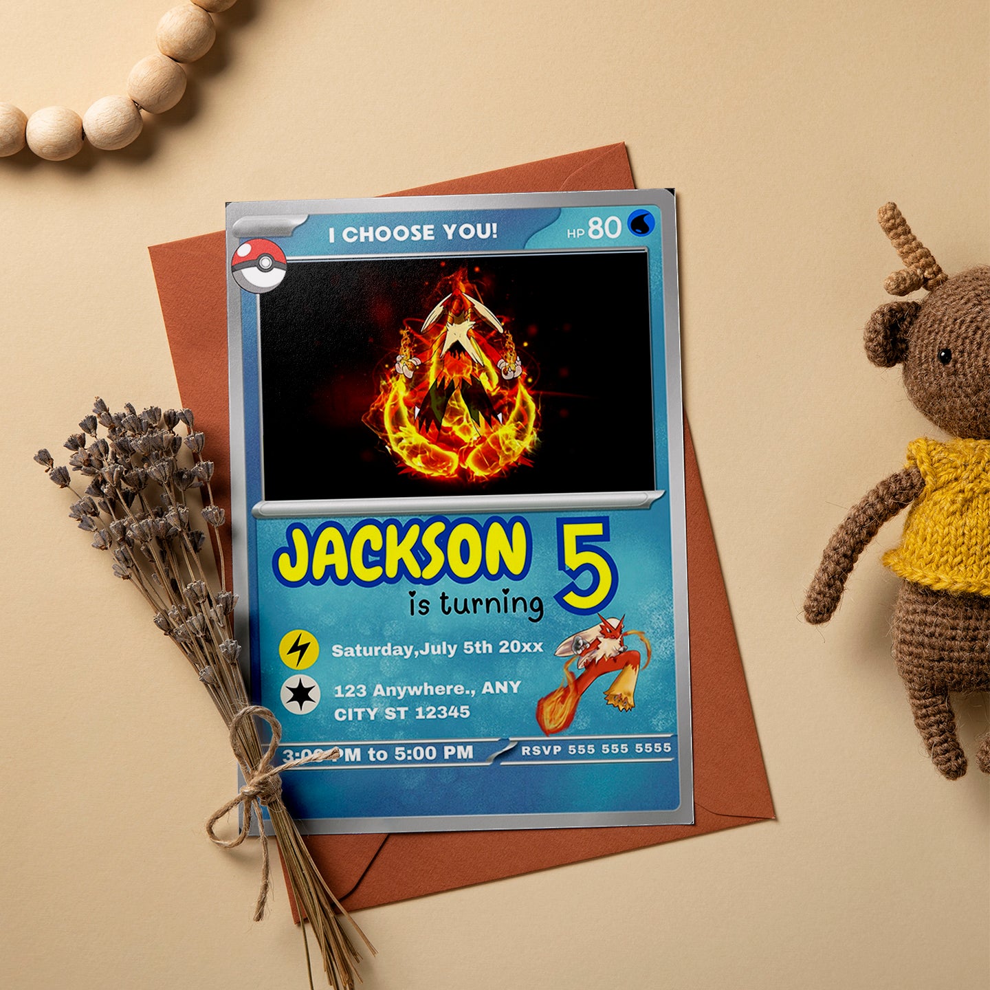 Blaziken Invitation Template | Pokemon Card Birthday Invite - CreativeRino