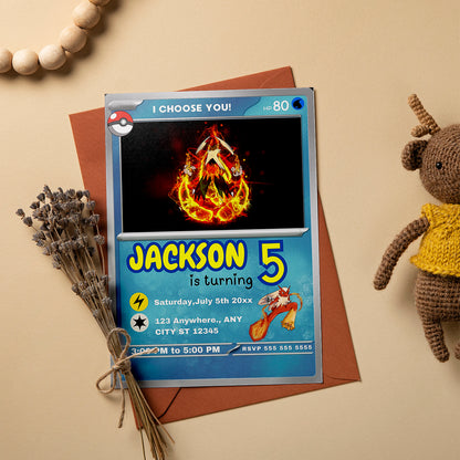 Blaziken Invitation Template | Pokemon Card Birthday Invite - CreativeRino