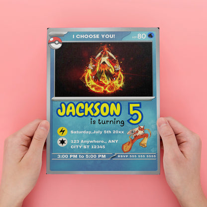Blaziken Invitation Template | Pokemon Card Birthday Invite - CreativeRino