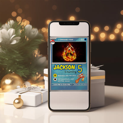 Blaziken Invitation Template | Pokemon Card Birthday Invite - CreativeRino