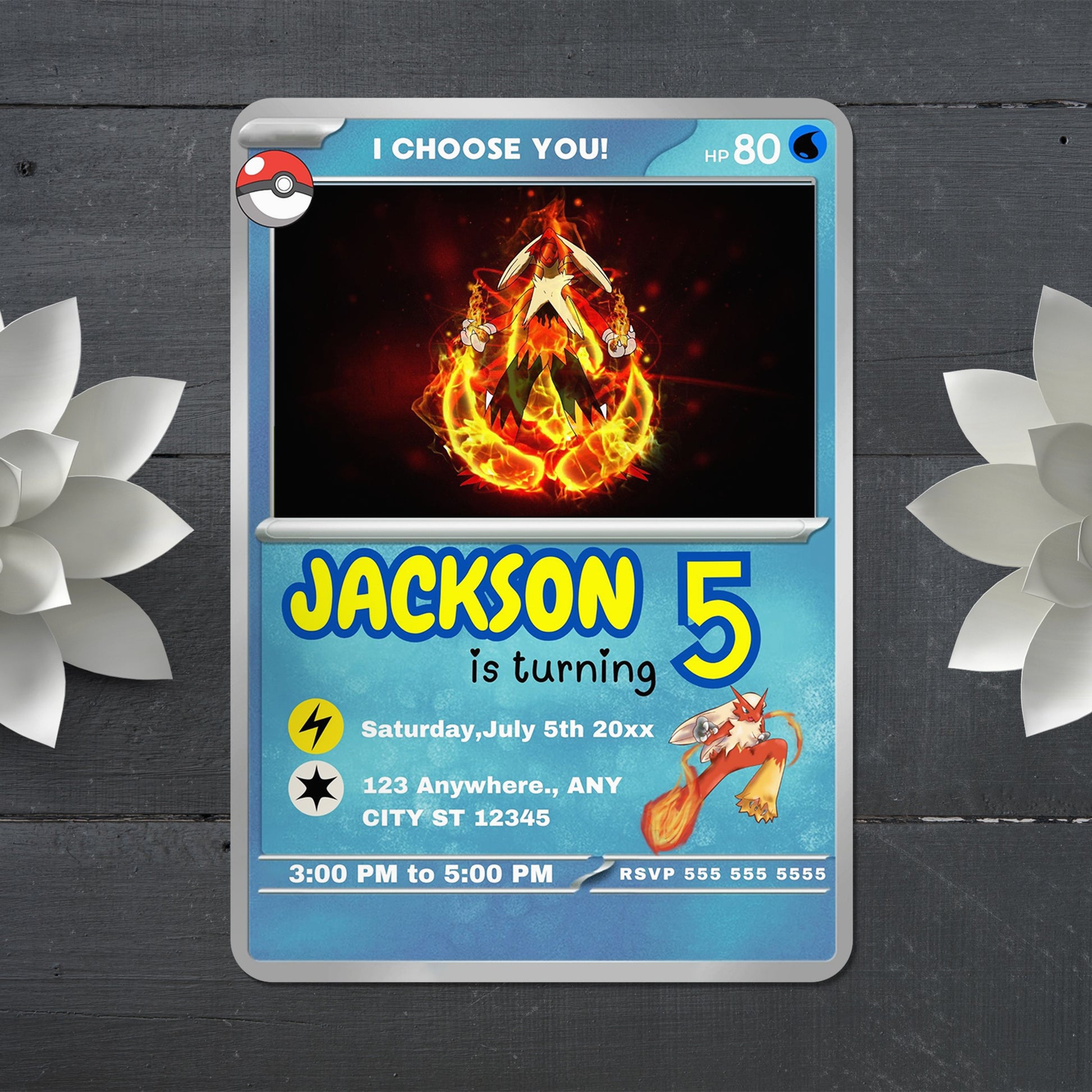 Blaziken Invitation Template | Pokemon Card Birthday Invite - CreativeRino