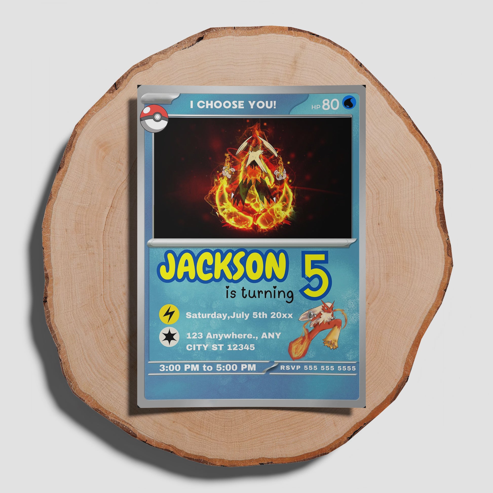 Blaziken Invitation Template | Pokemon Card Birthday Invite - CreativeRino