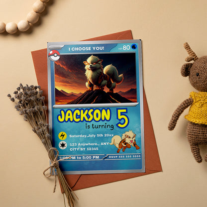 Arcanine Invitation Template | Pokemon Card Birthday Invite - CreativeRino
