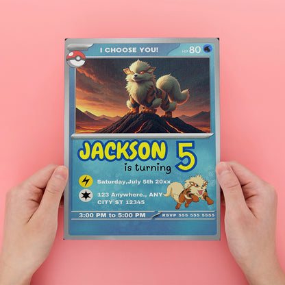 Arcanine Invitation Template | Pokemon Card Birthday Invite - CreativeRino