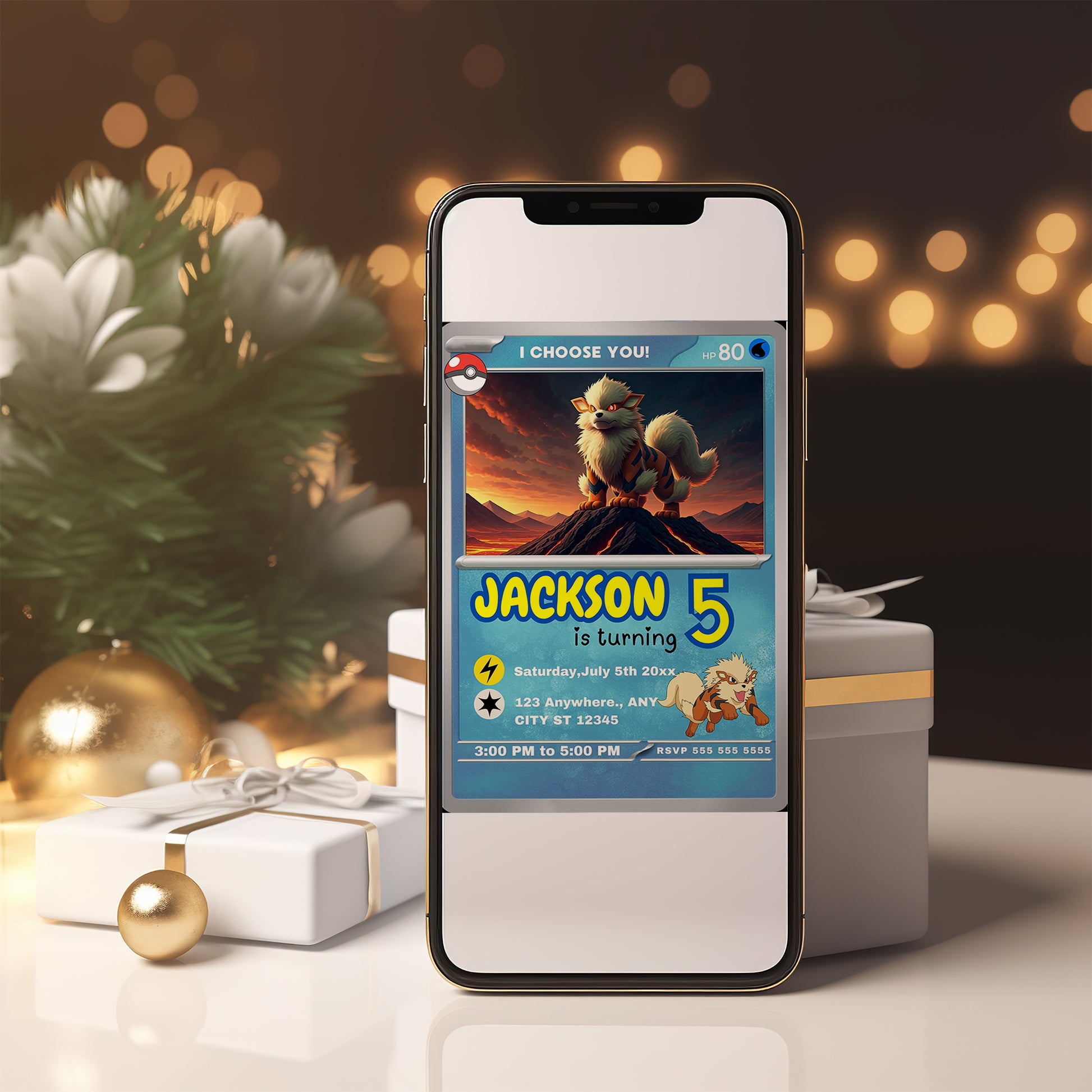 Arcanine Invitation Template | Pokemon Card Birthday Invite - CreativeRino