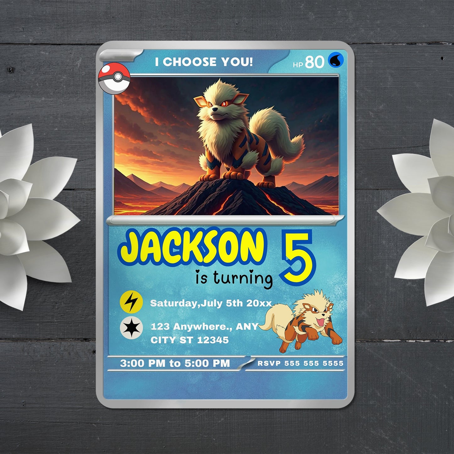 Arcanine Invitation Template | Pokemon Card Birthday Invite - CreativeRino