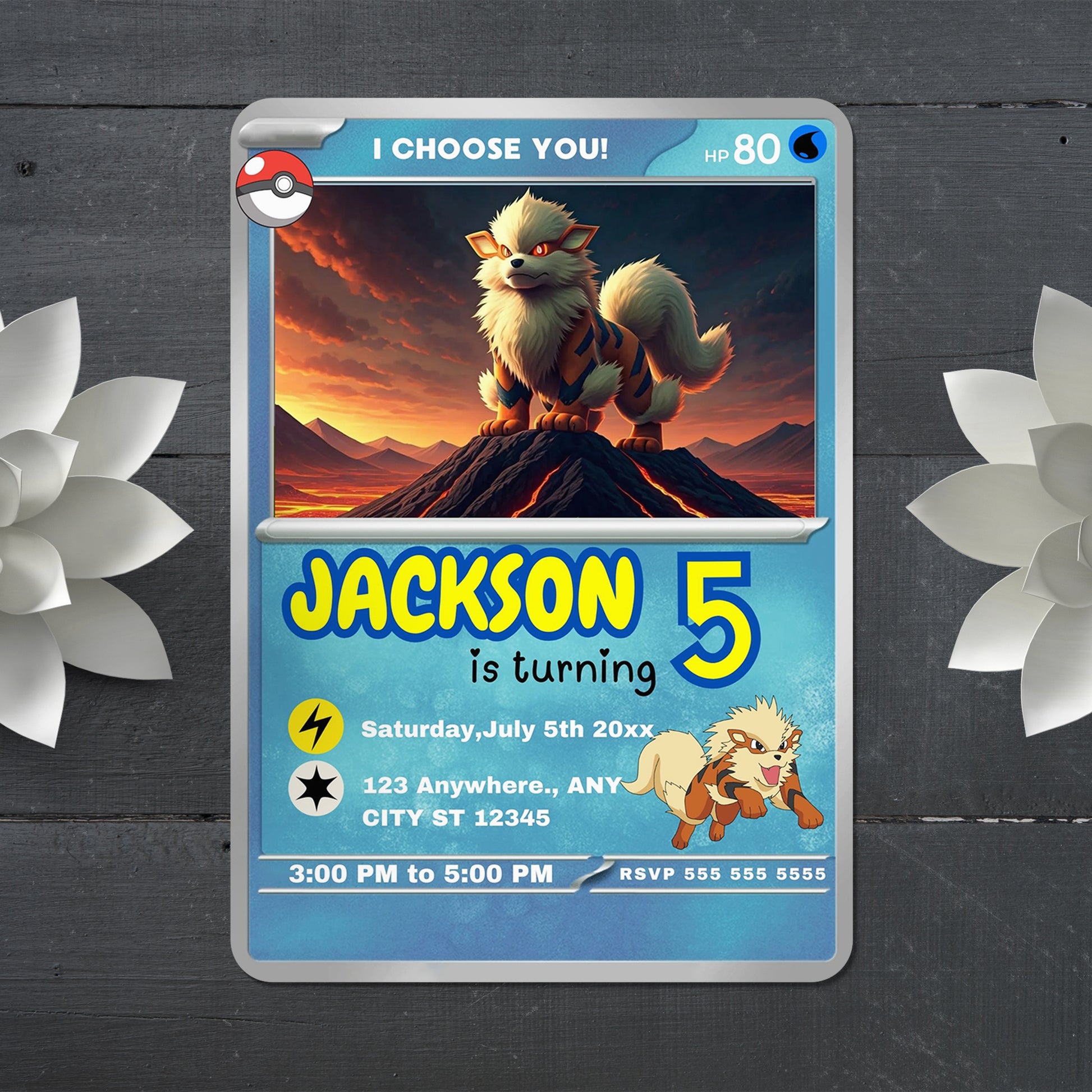 Arcanine Invitation Template | Pokemon Card Birthday Invite - CreativeRino