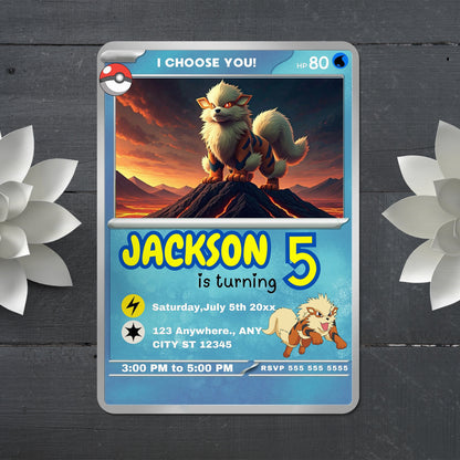 Arcanine Invitation Template | Pokemon Card Birthday Invite - CreativeRino