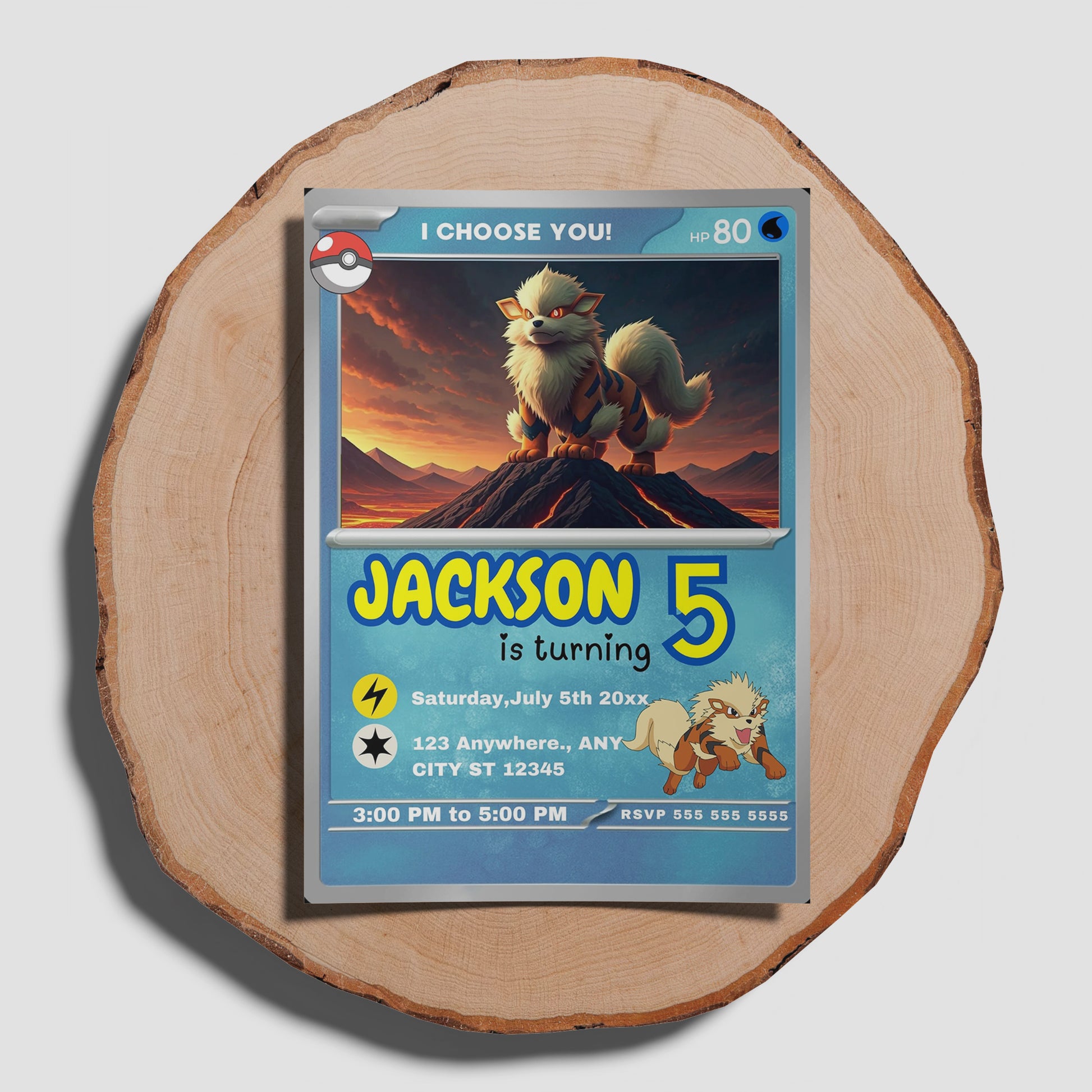 Arcanine Invitation Template | Pokemon Card Birthday Invite - CreativeRino