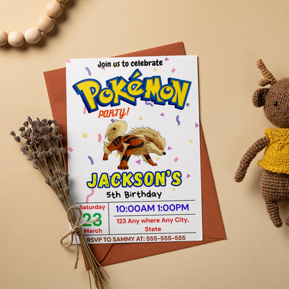 Arcanine Birthday Invitation Template | Pokemon Invite - CreativeRino