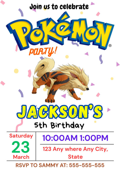 Arcanine Birthday Invitation Template | Pokemon Invite - CreativeRino