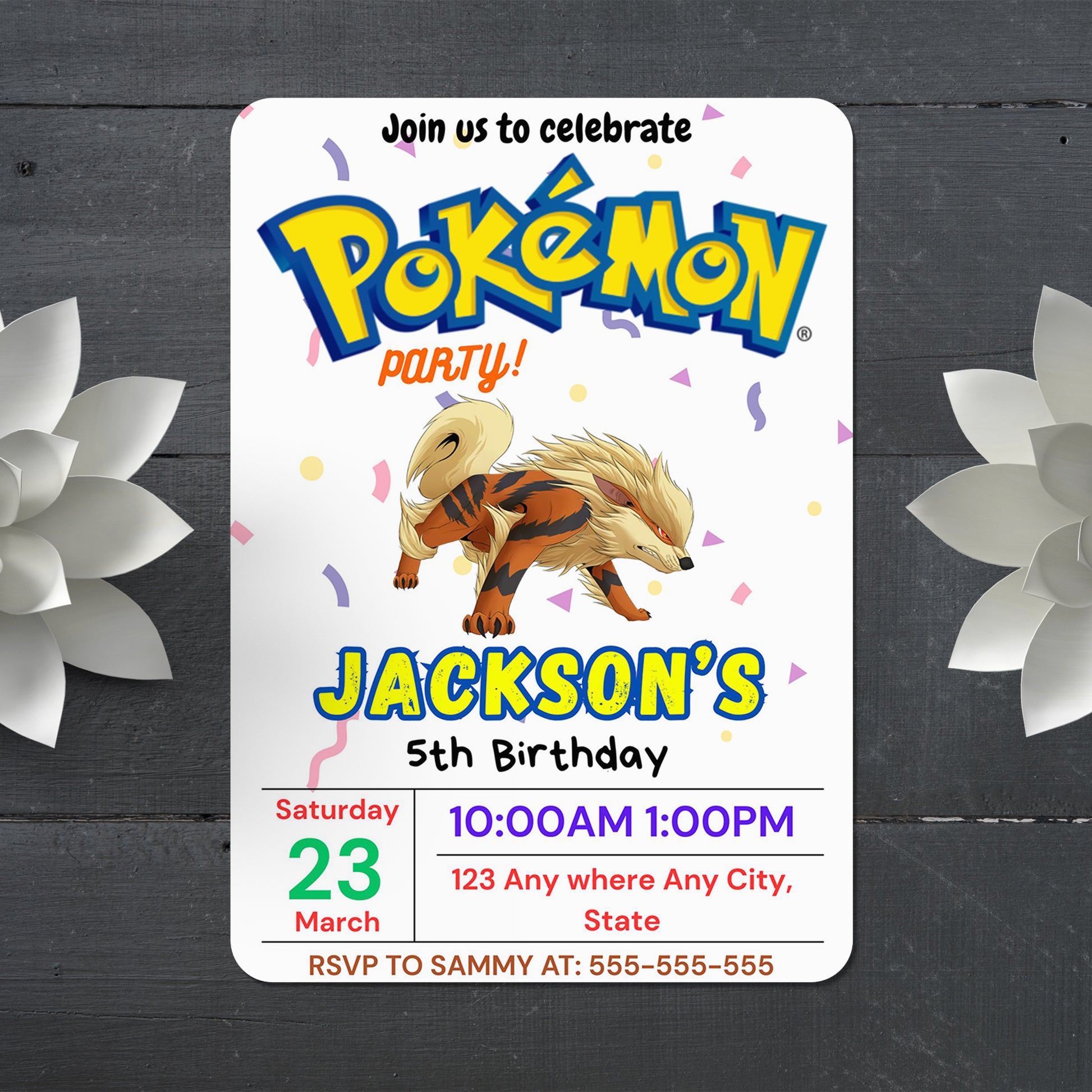 Arcanine Birthday Invitation Template | Pokemon Invite - CreativeRino