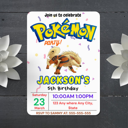 Arcanine Birthday Invitation Template | Pokemon Invite - CreativeRino