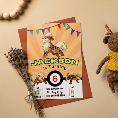 Arcanine Pokemon Birthday Party Invitation Template - CreativeRino