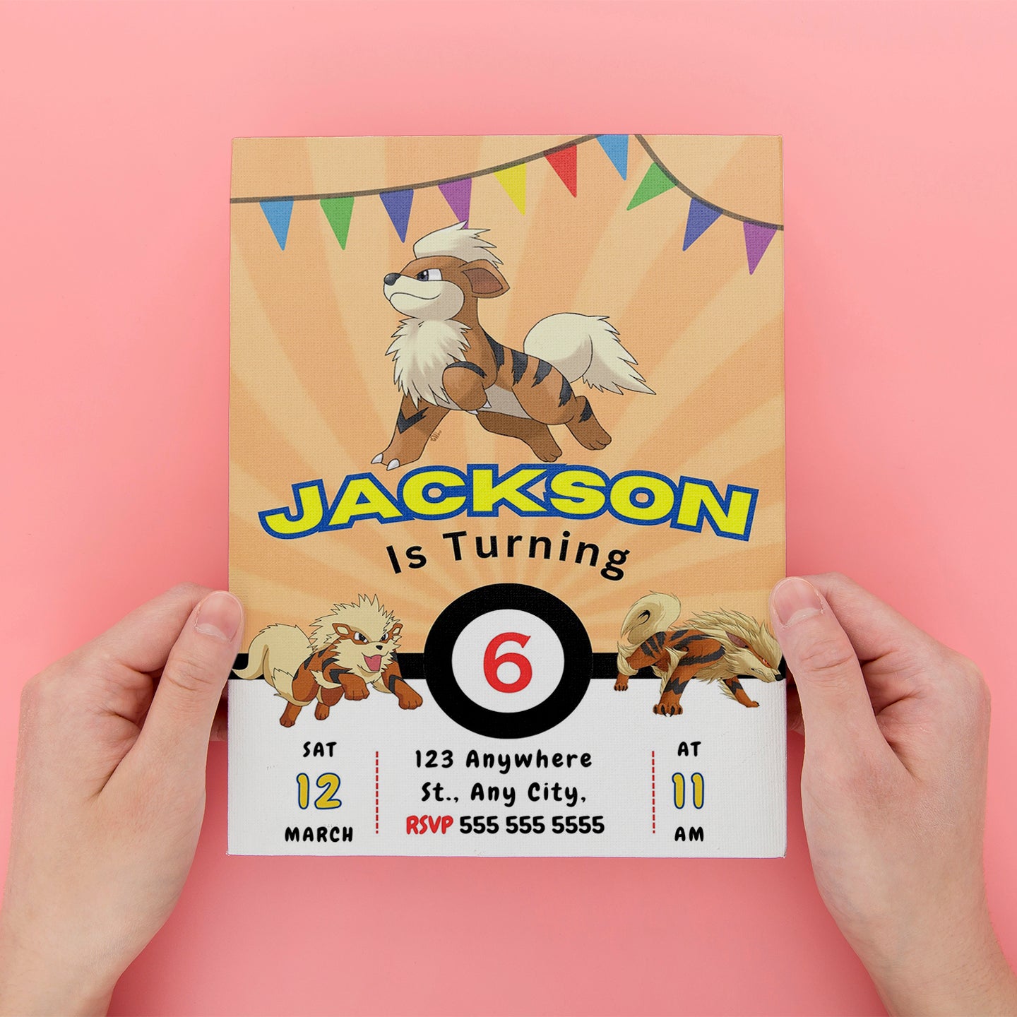 Arcanine Pokemon Birthday Party Invitation Template - CreativeRino