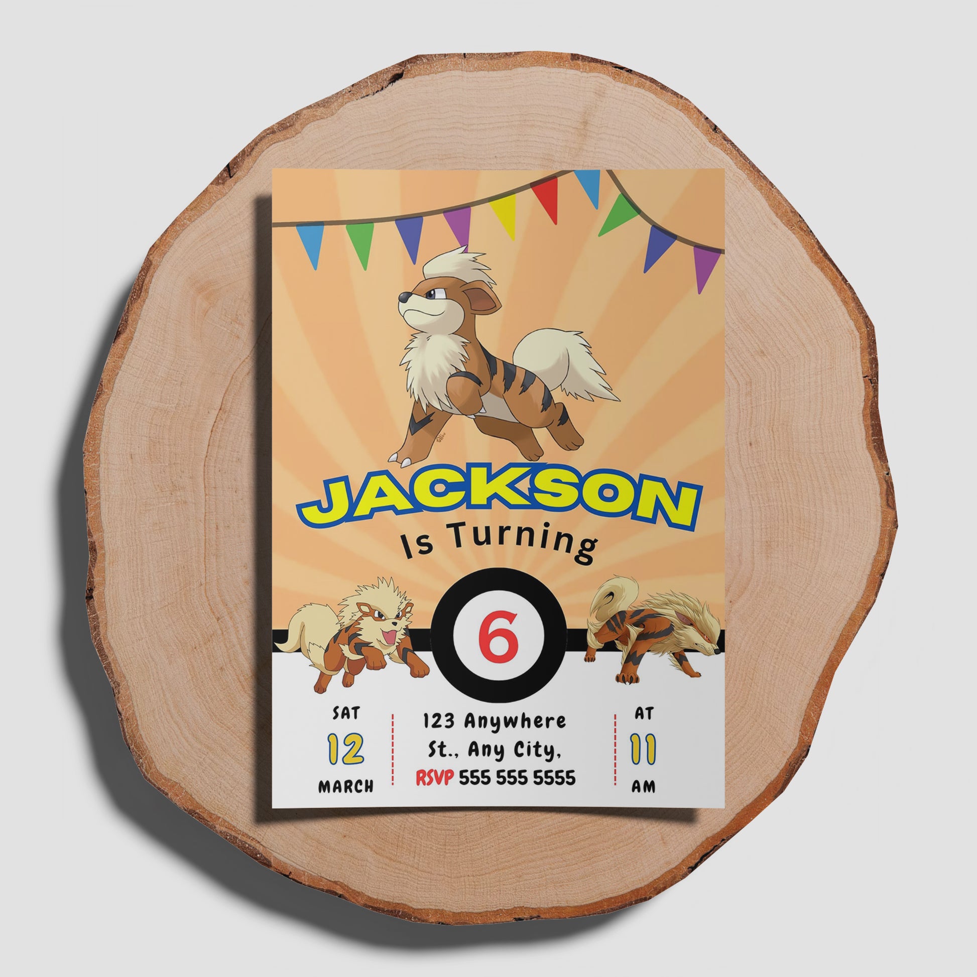 Arcanine Pokemon Birthday Party Invitation Template - CreativeRino