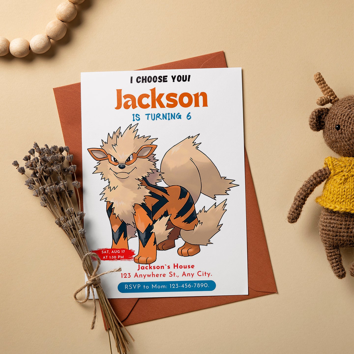 Arcanine Birthday Party Invitation Template | Pokemon Invite - CreativeRino