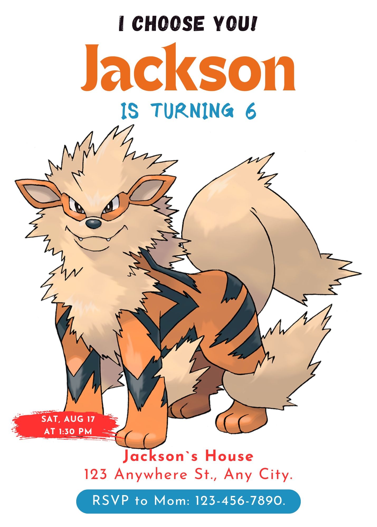 Arcanine Birthday Party Invitation Template | Pokemon Invite - CreativeRino