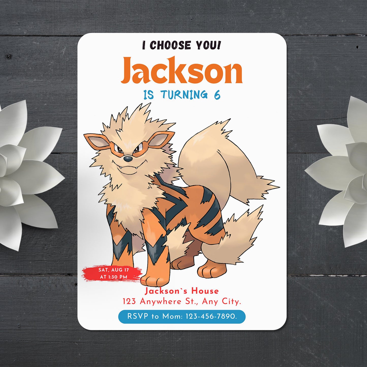 Arcanine Birthday Party Invitation Template | Pokemon Invite - CreativeRino