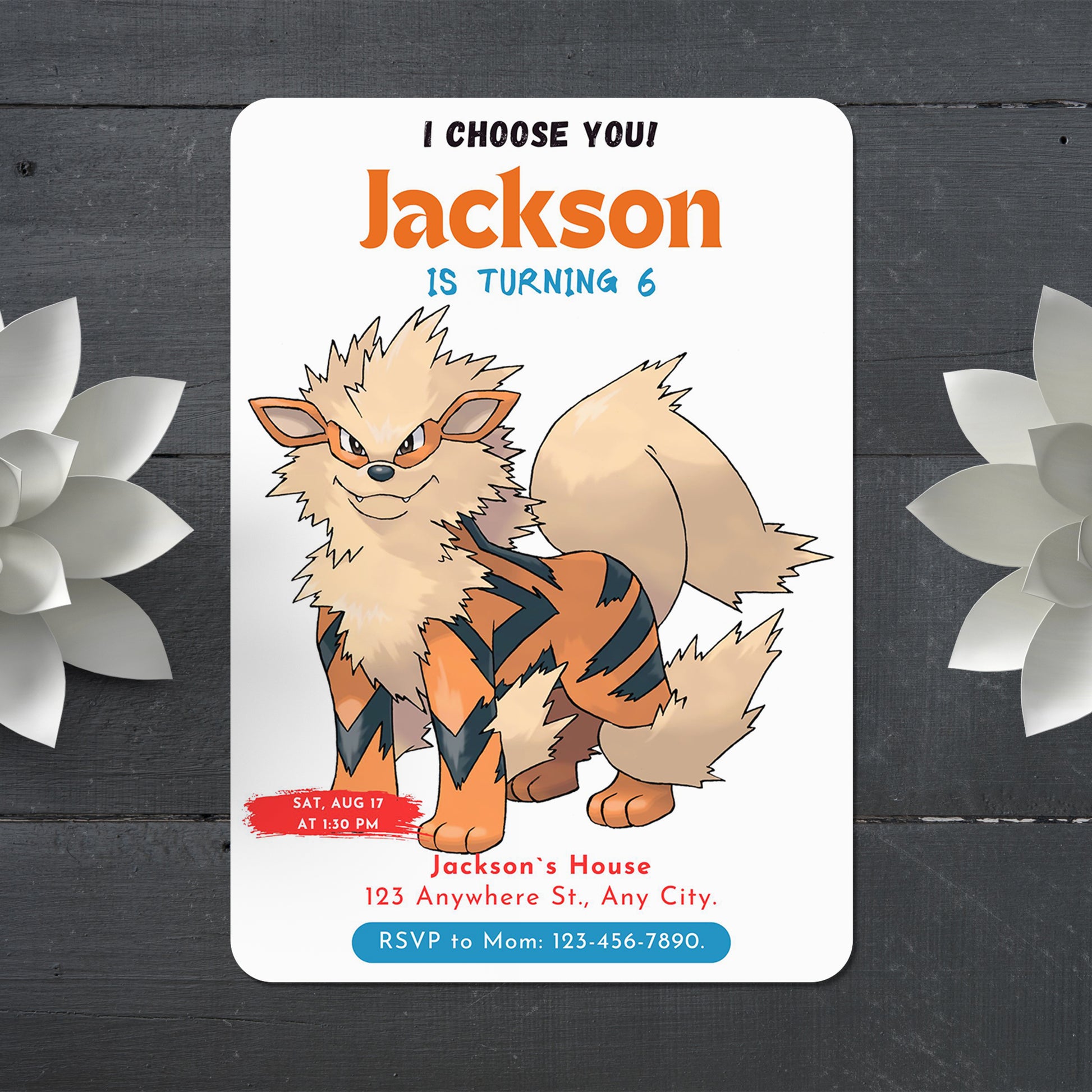 Arcanine Birthday Party Invitation Template | Pokemon Invite - CreativeRino