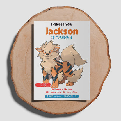 Arcanine Birthday Party Invitation Template | Pokemon Invite - CreativeRino