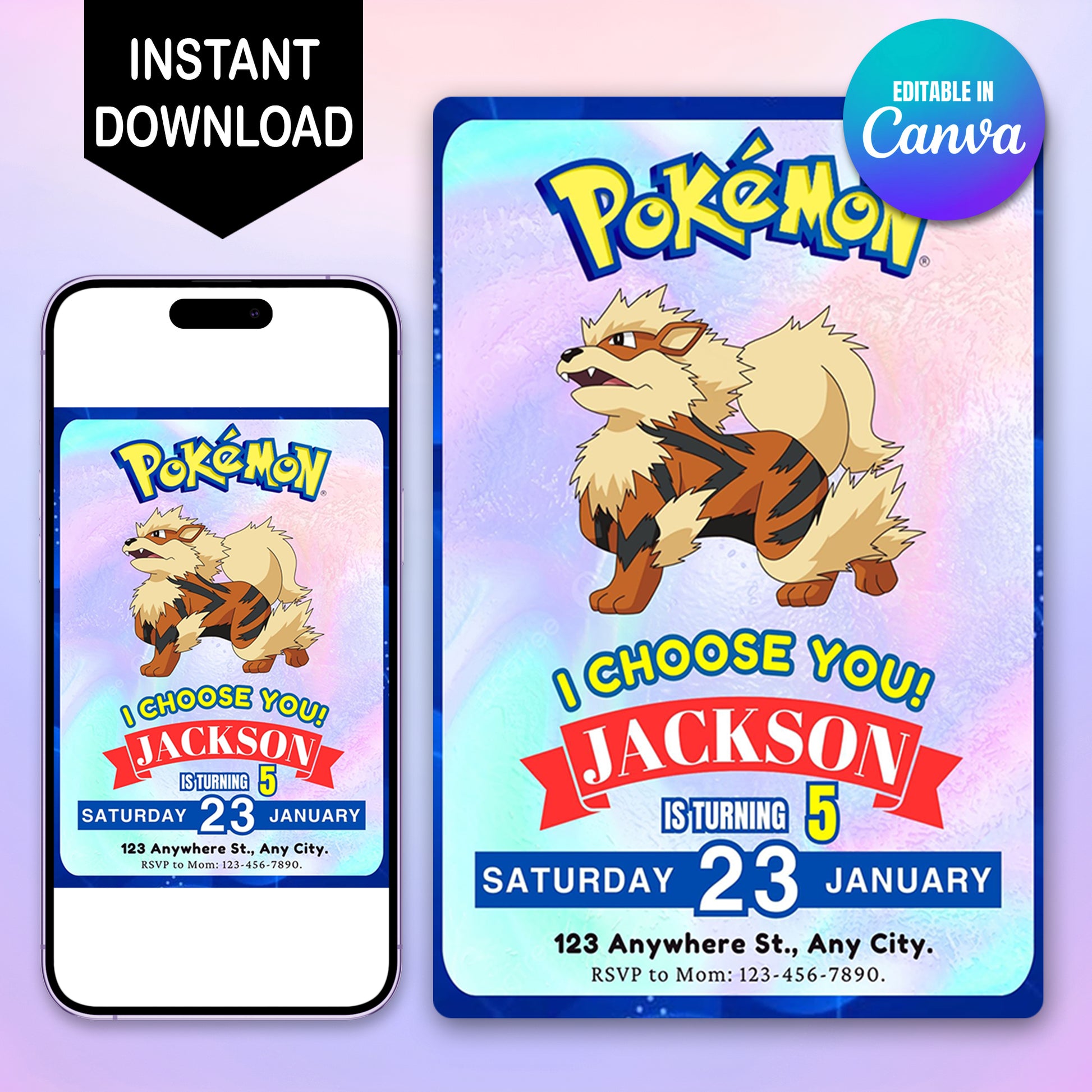 Arcanine Invitation Template | Pokemon Birthday Invite - CreativeRino