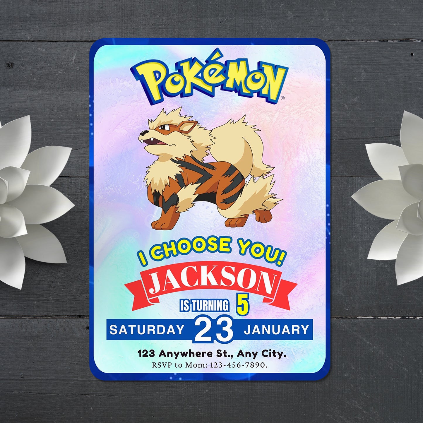 Arcanine Invitation Template | Pokemon Birthday Invite - CreativeRino