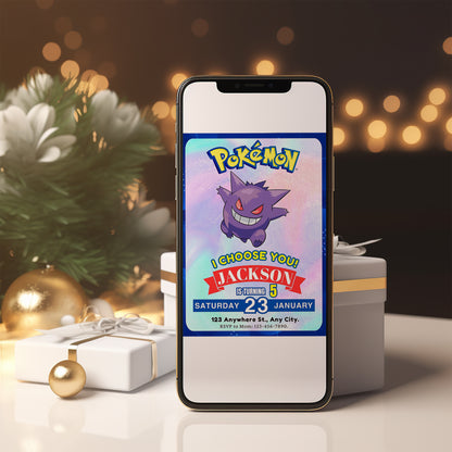 Gengar Invitation Template | Pokemon Birthday Invite - CreativeRino