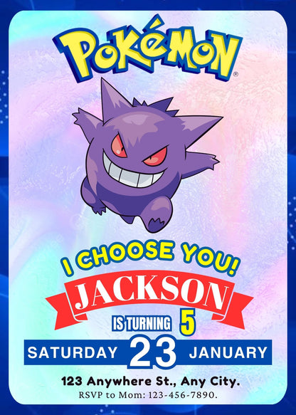 Gengar Invitation Template | Pokemon Birthday Invite - CreativeRino