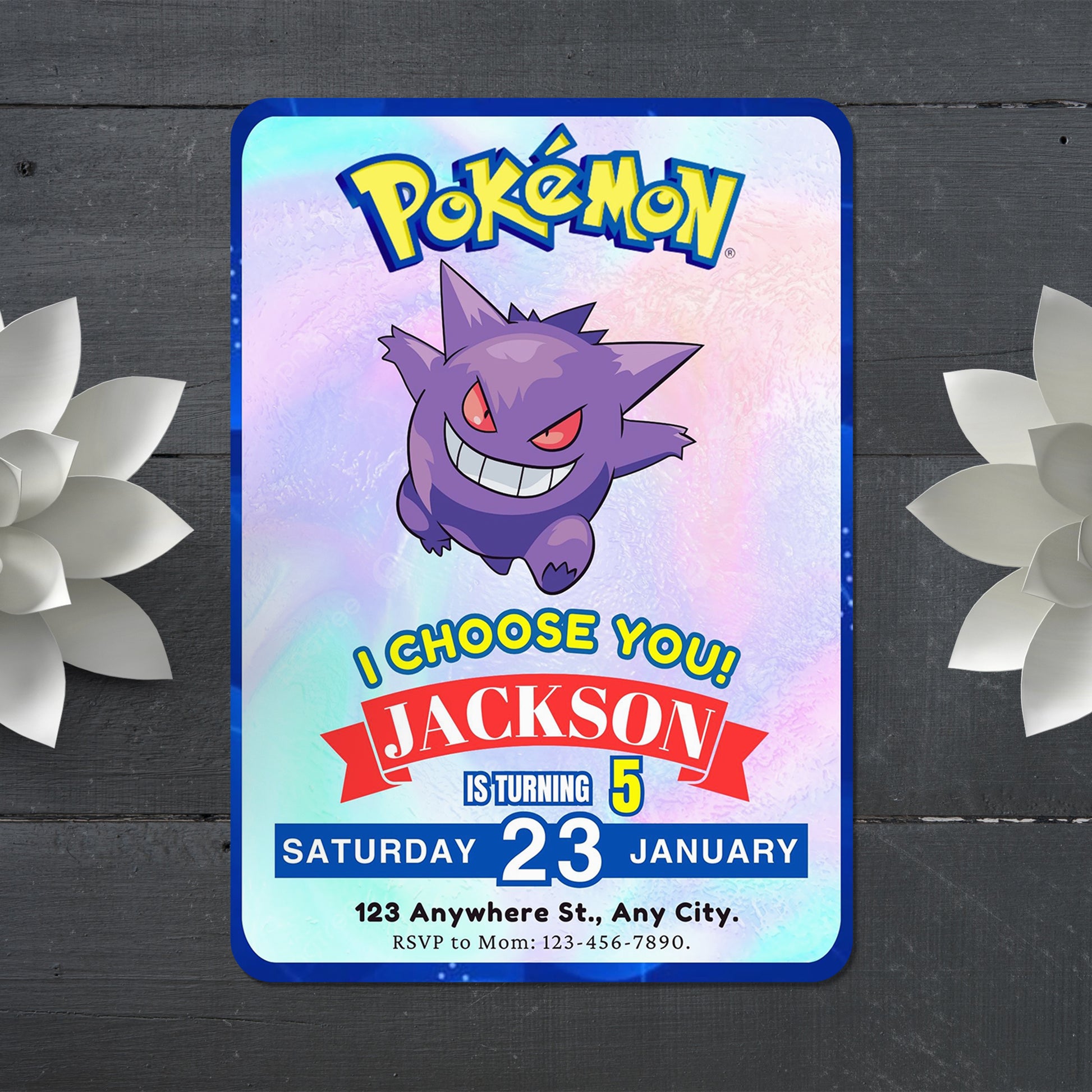Gengar Invitation Template | Pokemon Birthday Invite - CreativeRino