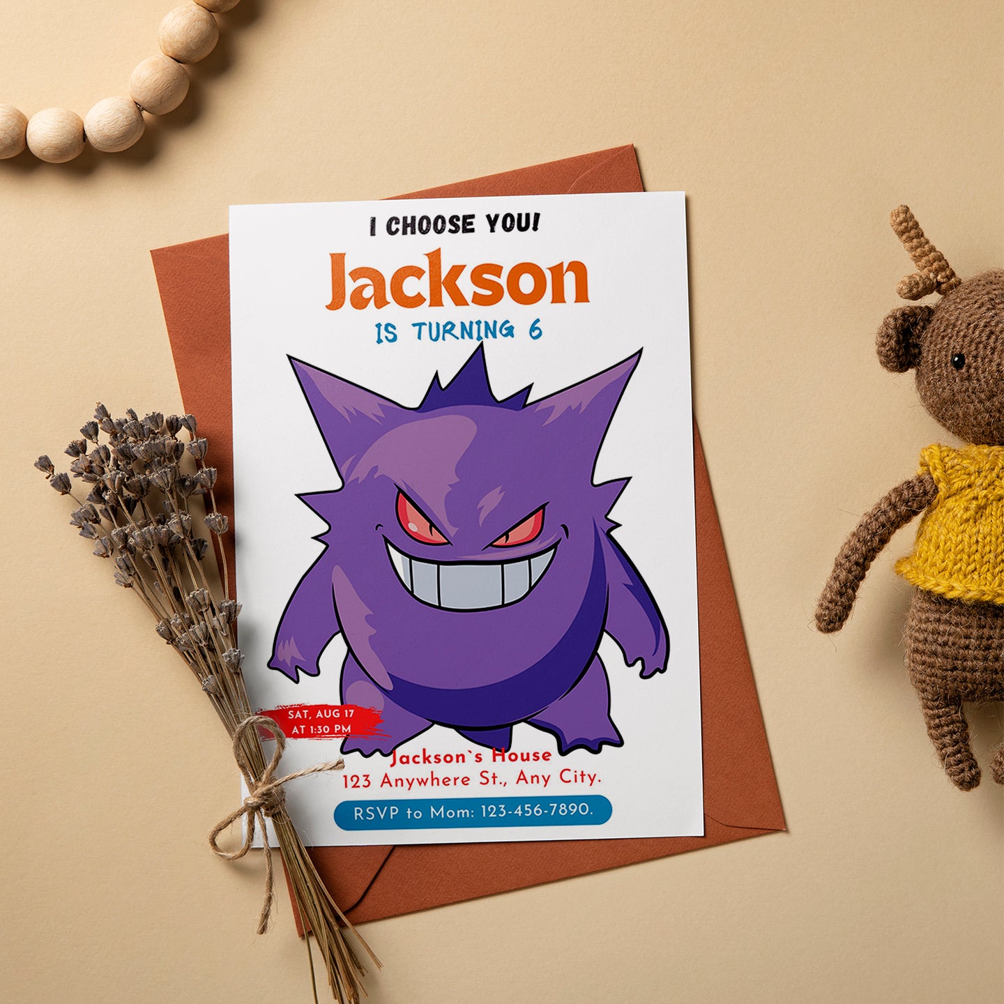 Gengar Birthday Party Invitation Template | Pokemon Invite - CreativeRino