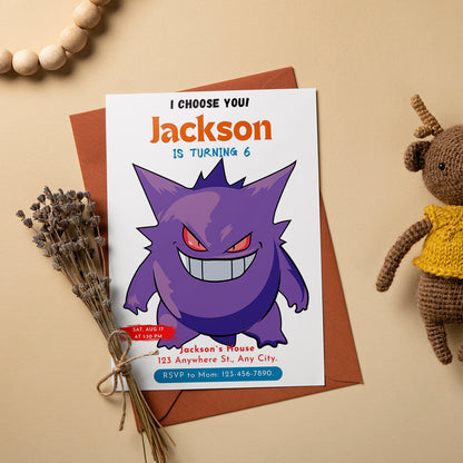 Gengar Birthday Party Invitation Template | Pokemon Invite - CreativeRino