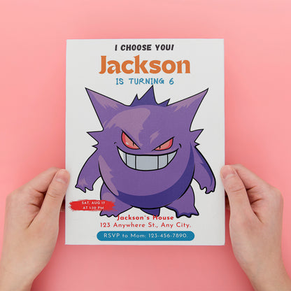 Gengar Birthday Party Invitation Template | Pokemon Invite - CreativeRino