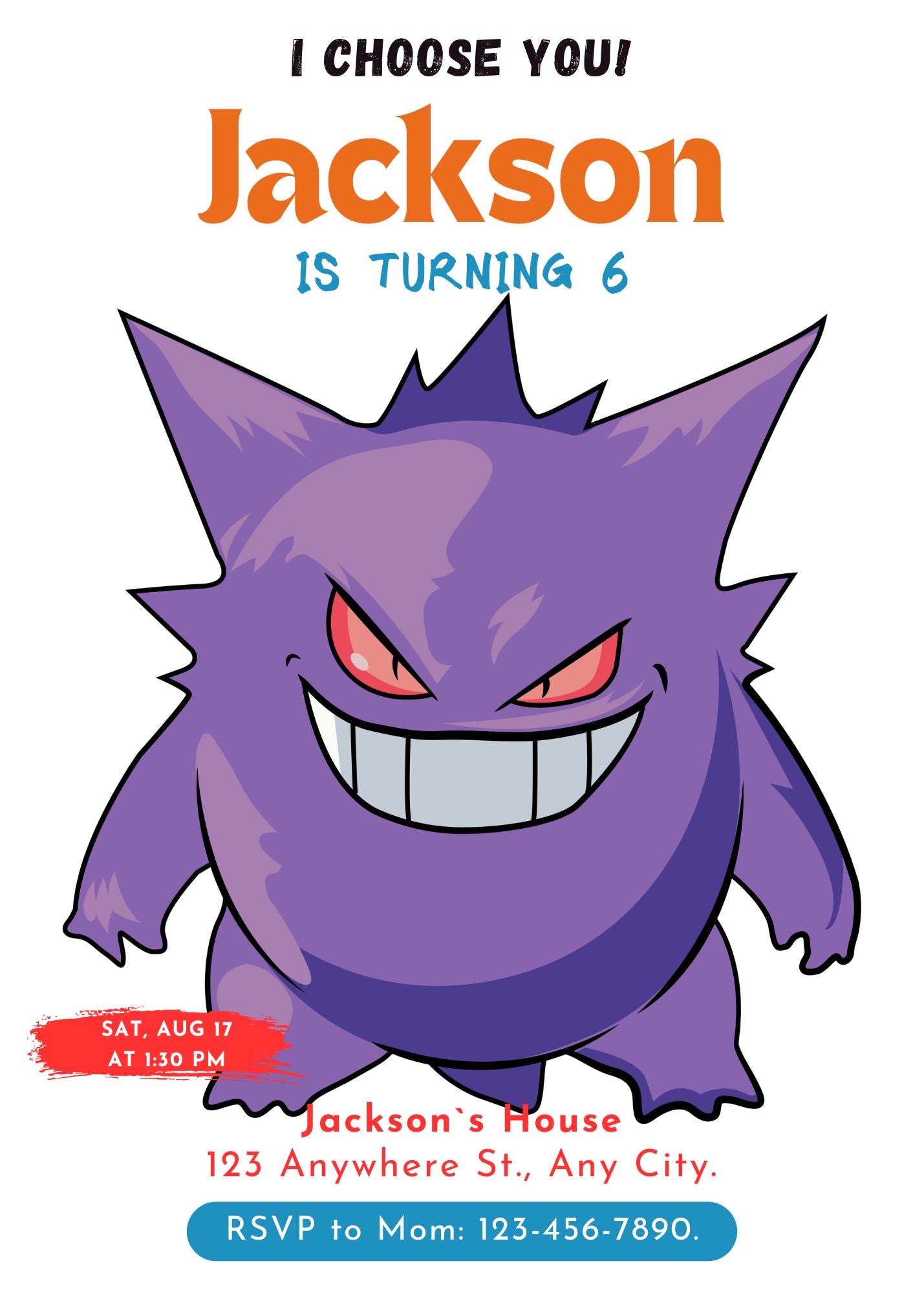 Gengar Birthday Party Invitation Template | Pokemon Invite - CreativeRino