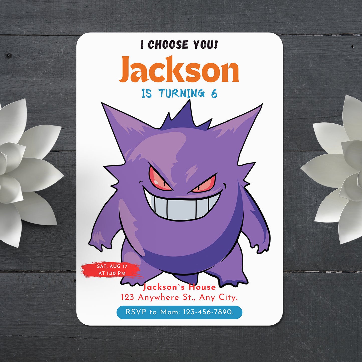 Gengar Birthday Party Invitation Template | Pokemon Invite - CreativeRino
