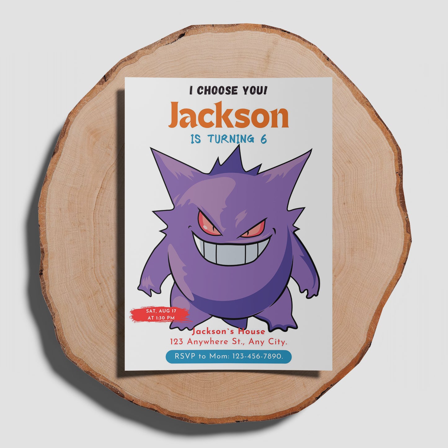 Gengar Birthday Party Invitation Template | Pokemon Invite - CreativeRino