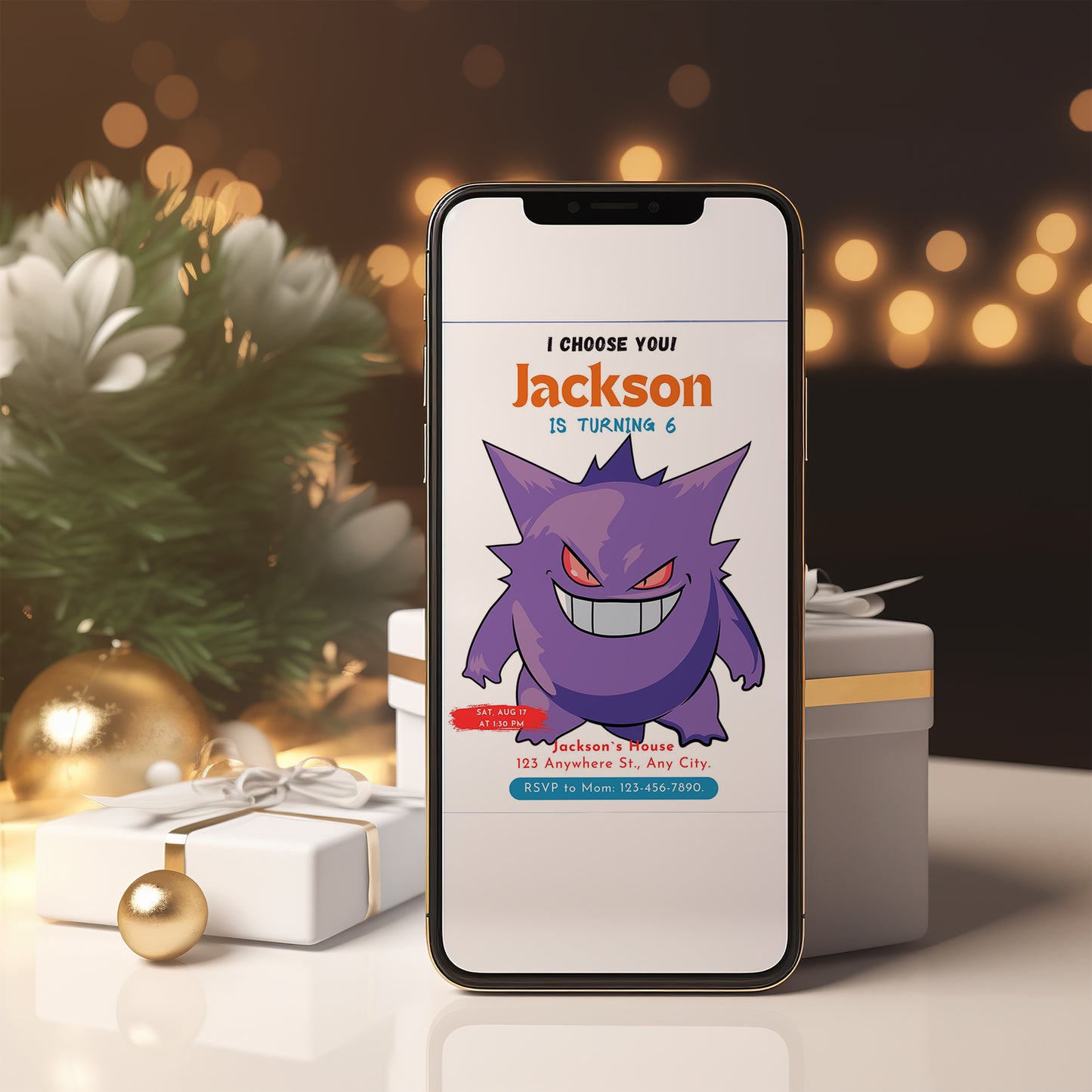 Gengar Birthday Party Invitation Template | Pokemon Invite - CreativeRino