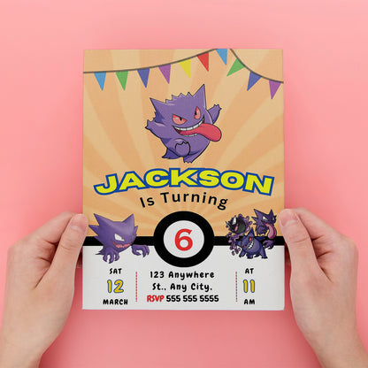 Gengar Pokemon Birthday Party Invitation Template - CreativeRino